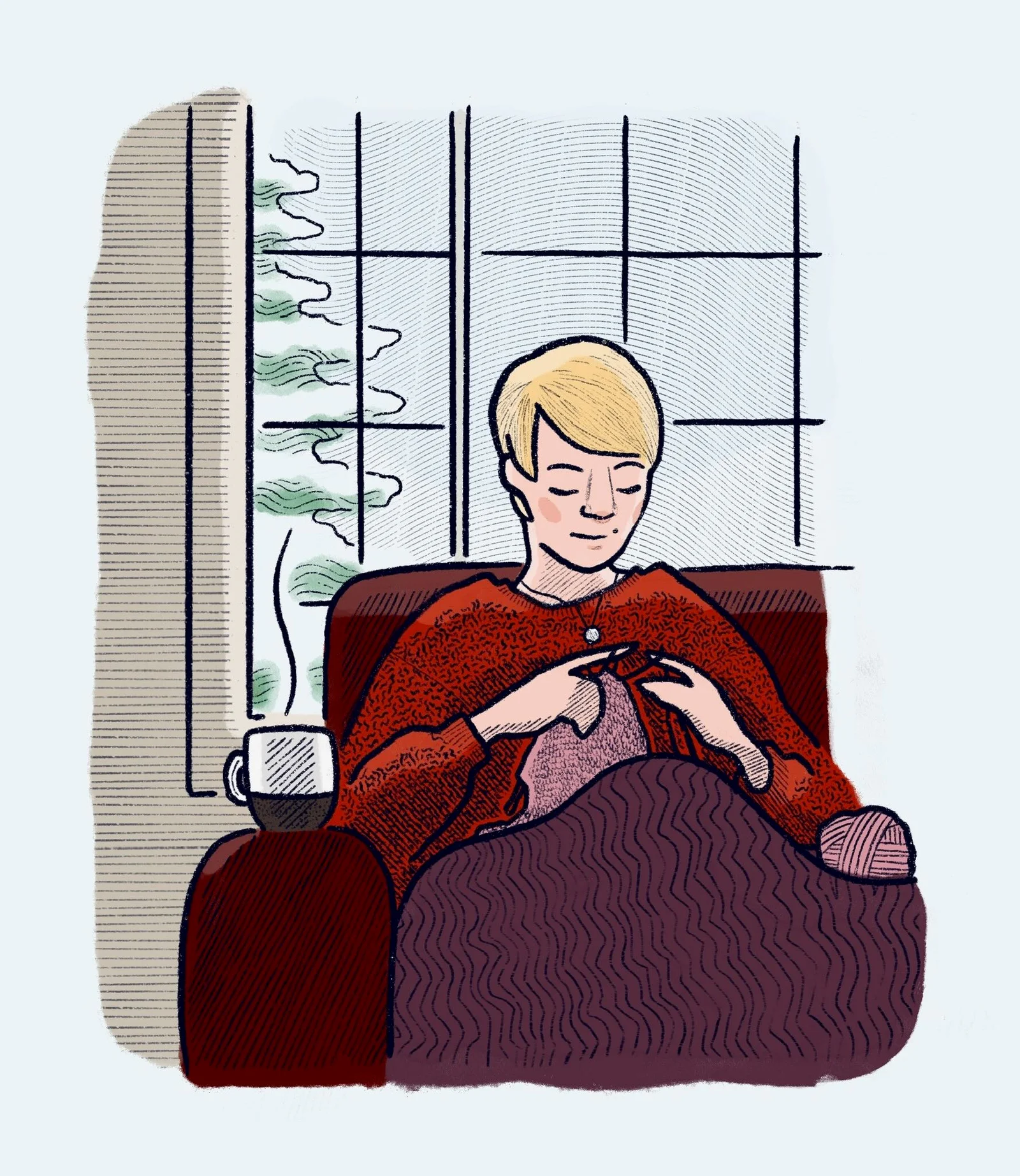 First holiday away from home, thinking of mom knitting on the sofa.